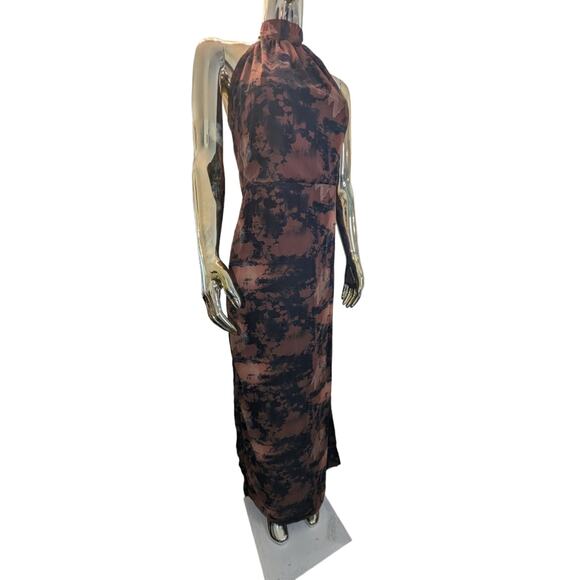 NWT Pretty Little Thing Brown Tie Dye HalterNeck Chiffon Maxi Dress Size 6 - Picture 1 of 5
